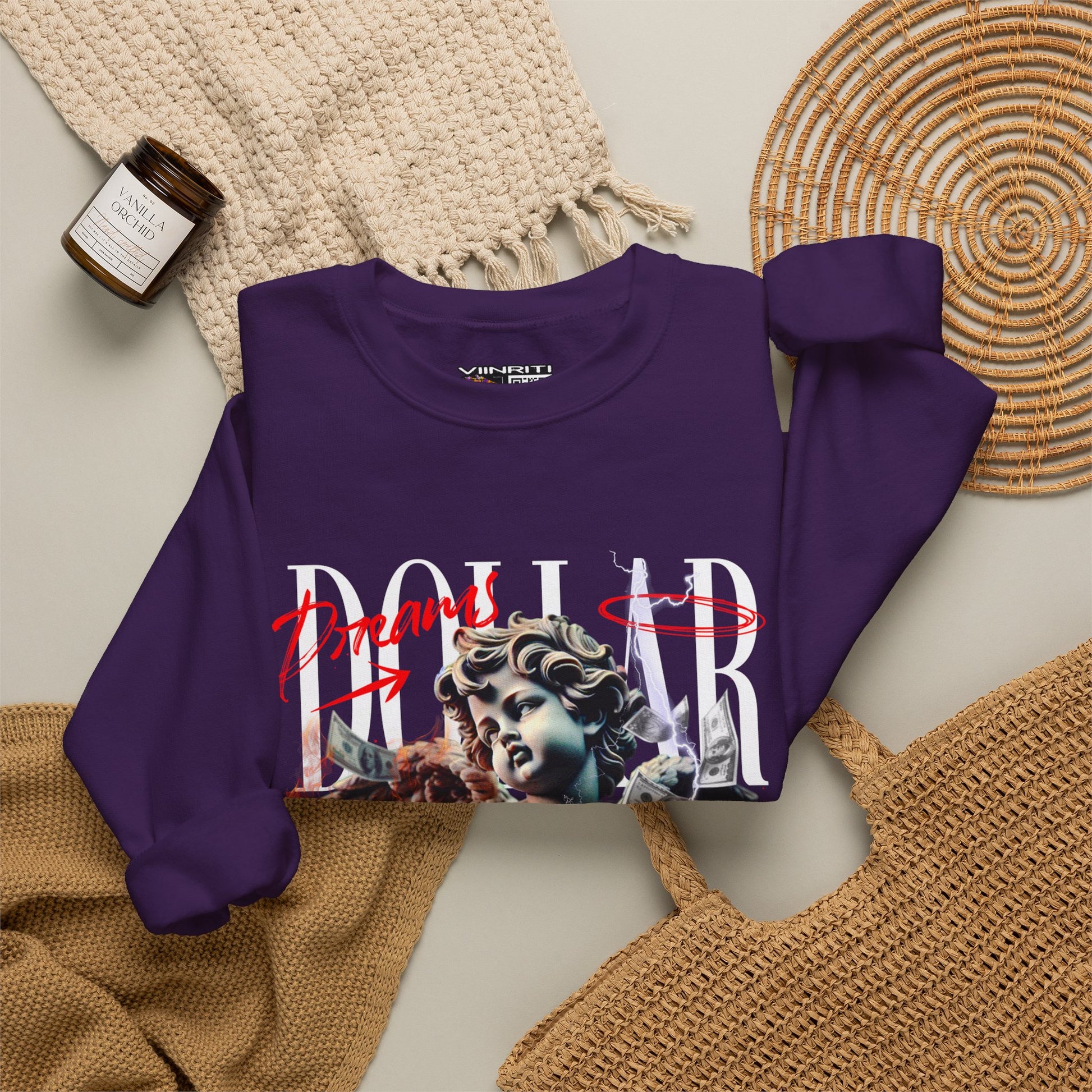 Crewneck Sweatshirt — 'Dollar' Statue Collage Graphic