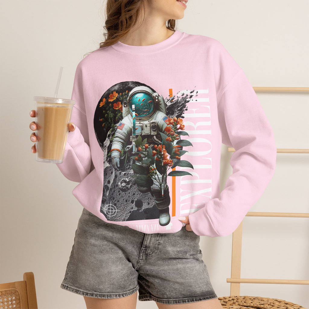 Astronaut Floral Crewneck Sweatshirt — Space Explorer Graphic Pullover