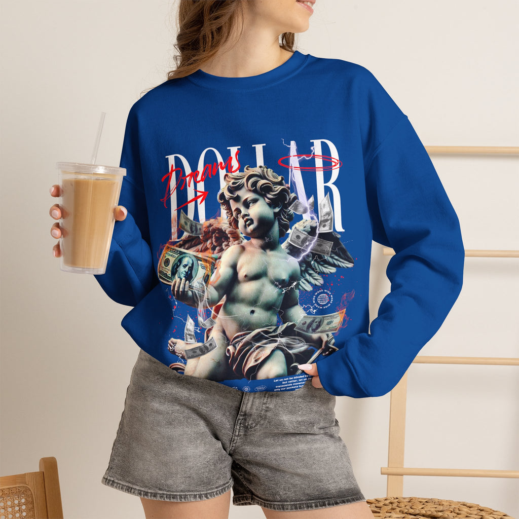Crewneck Sweatshirt — 'Dollar' Statue Collage Graphic