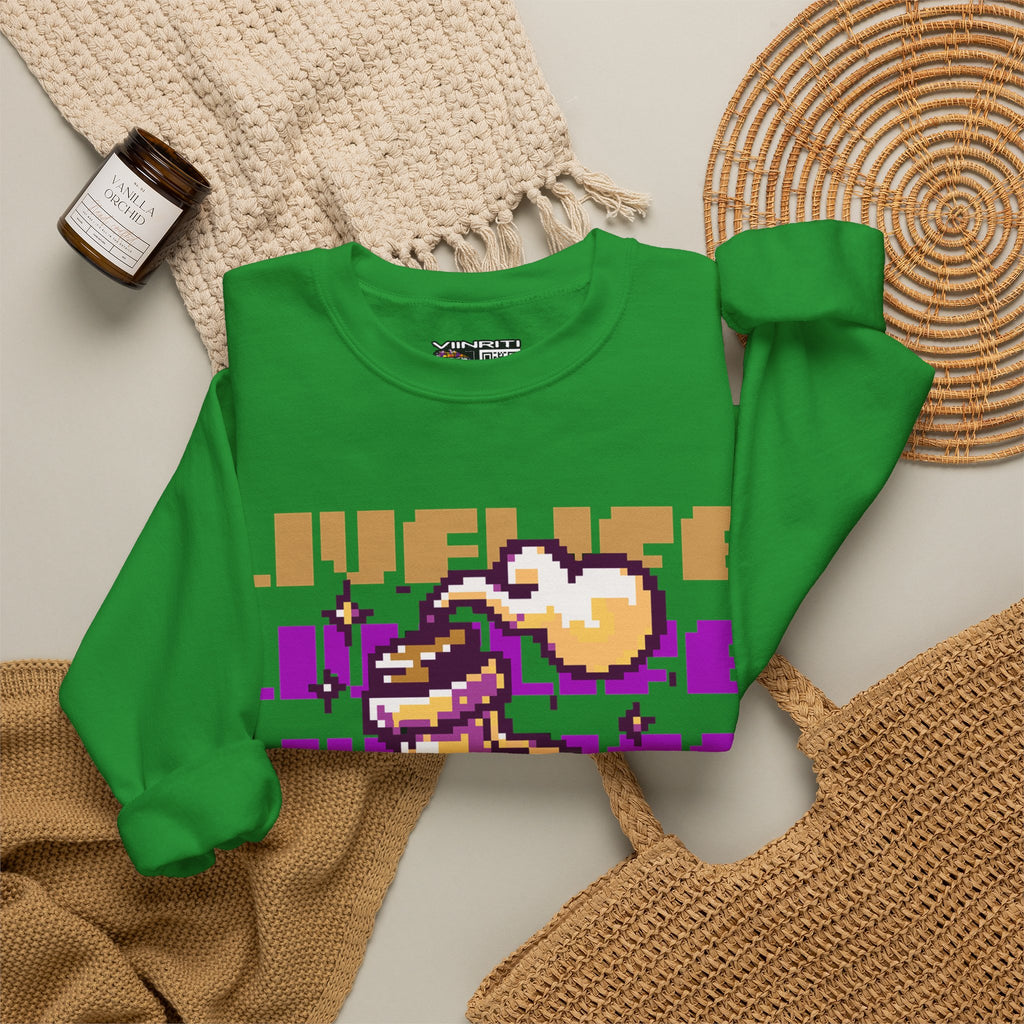 Crewneck Sweatshirt — Pixel Potion 'LIFE' Retro Gaming Graphic