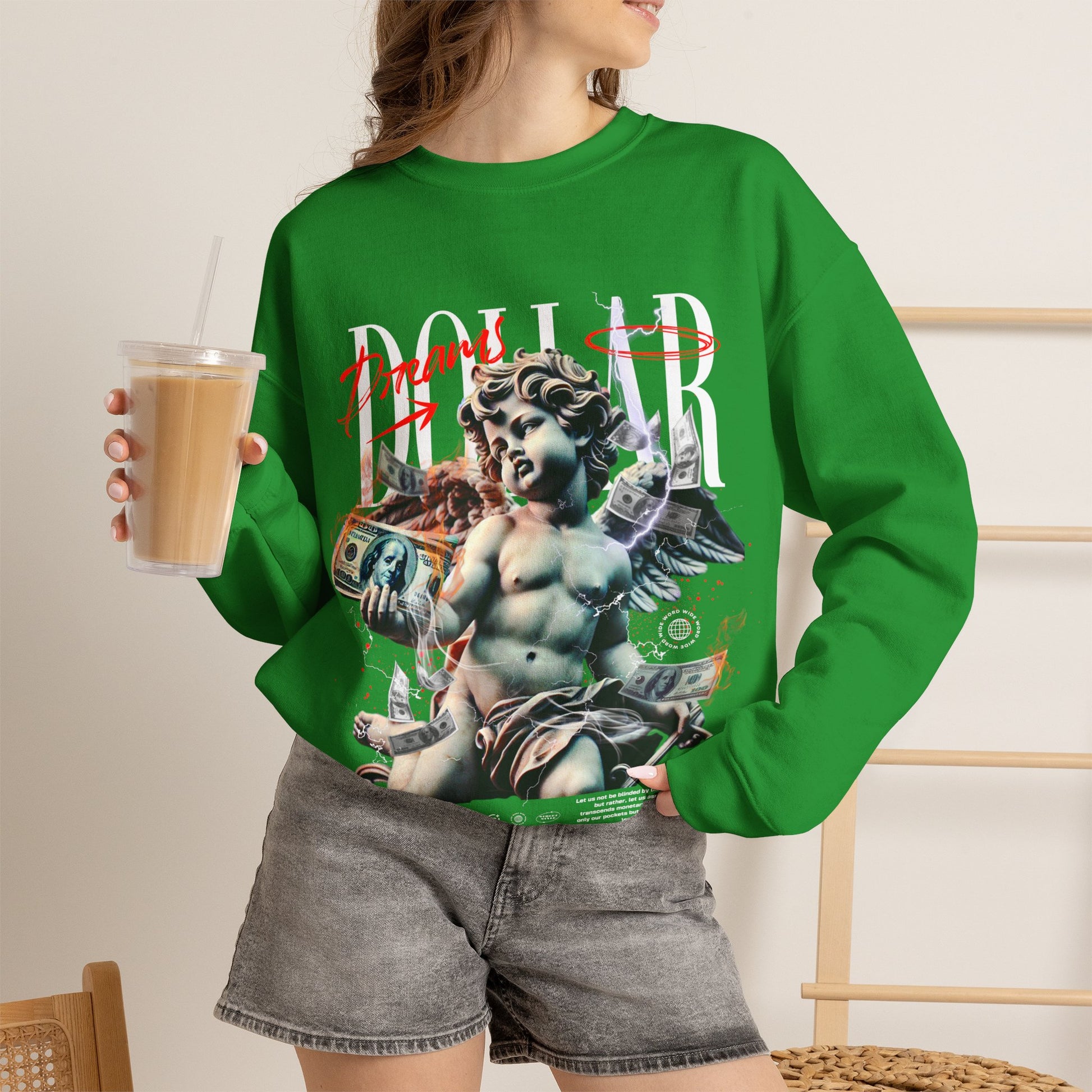 Crewneck Sweatshirt — 'Dollar' Statue Collage Graphic