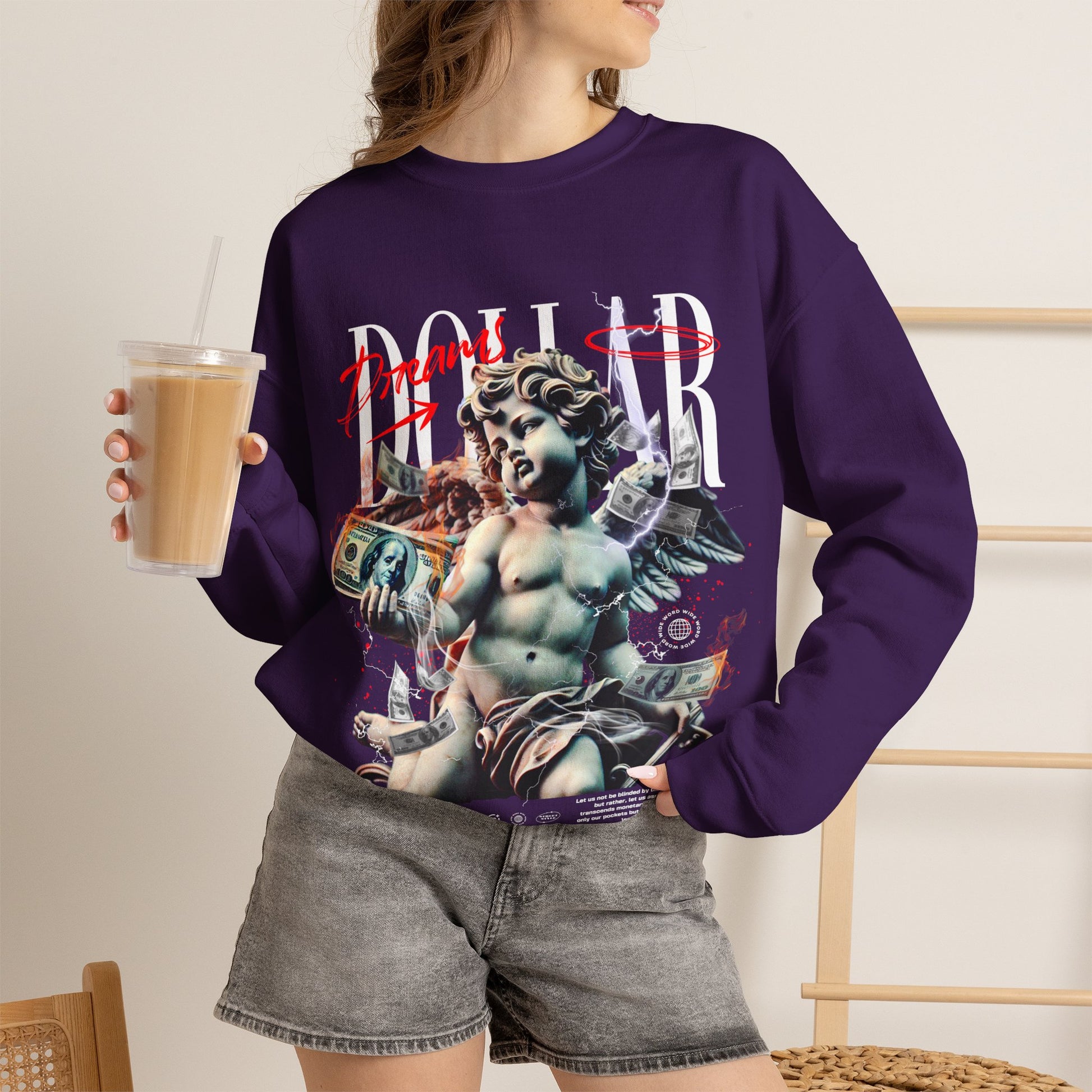 Crewneck Sweatshirt — 'Dollar' Statue Collage Graphic