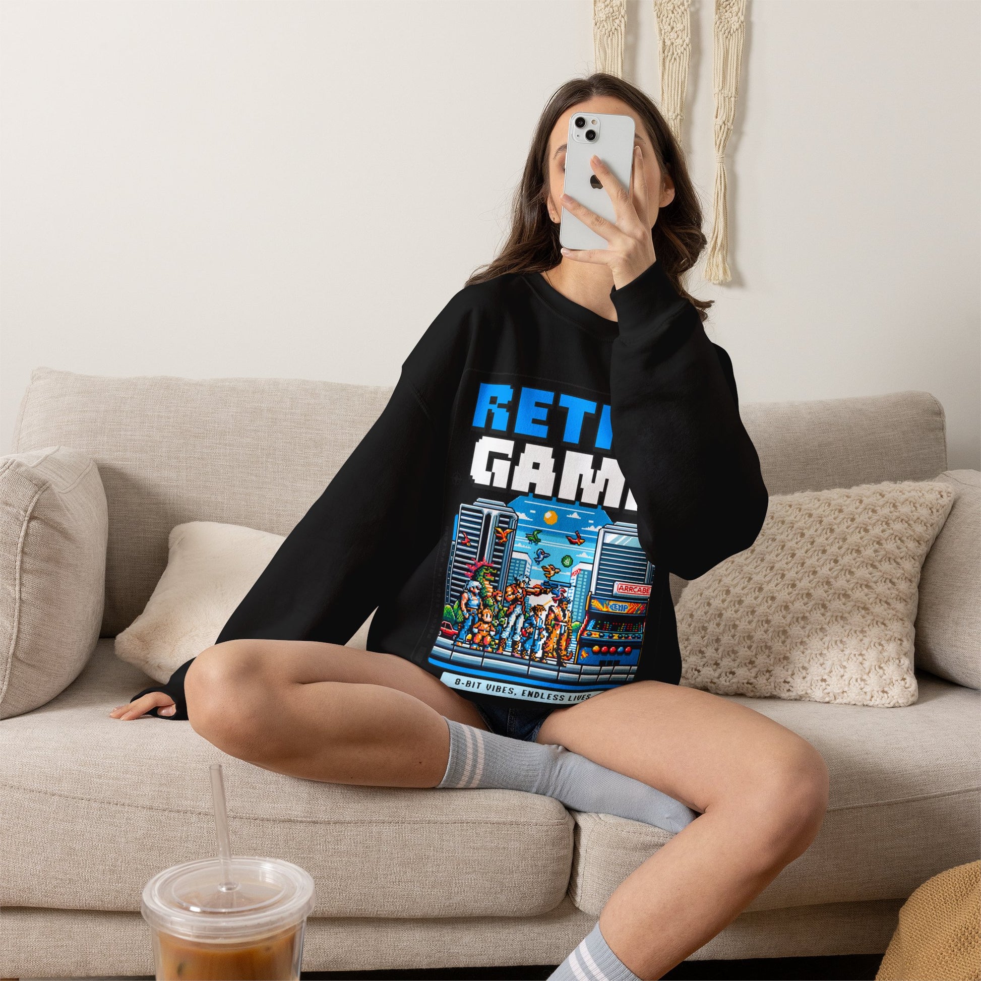 Retro Game Sweatshirt — Vintage 8-Bit Arcade Graphic Crewneck