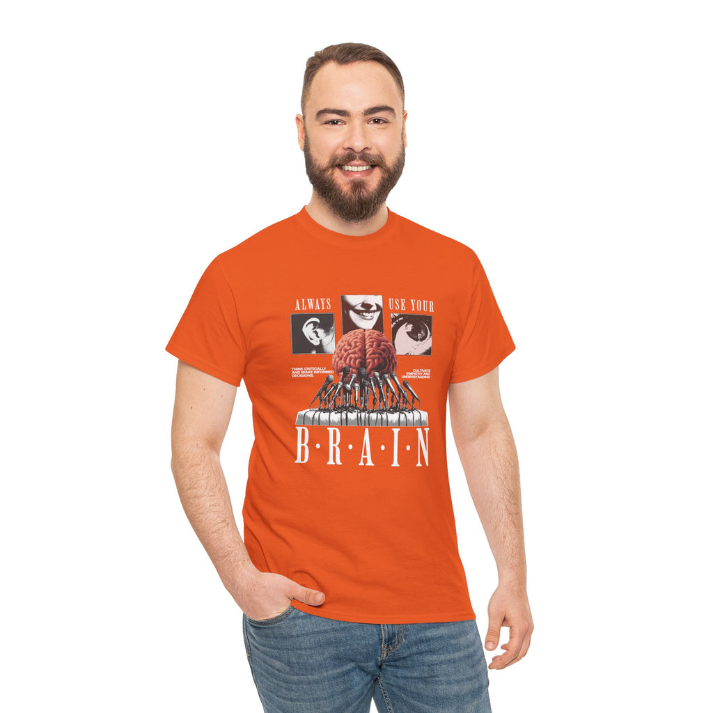 "Always Use Your Brain Graphic Unisex Heavy Cotton Tee with Unique Design, Casual Wear, Gift for Art Lovers, Festival Outfit, Statement T-Shirt