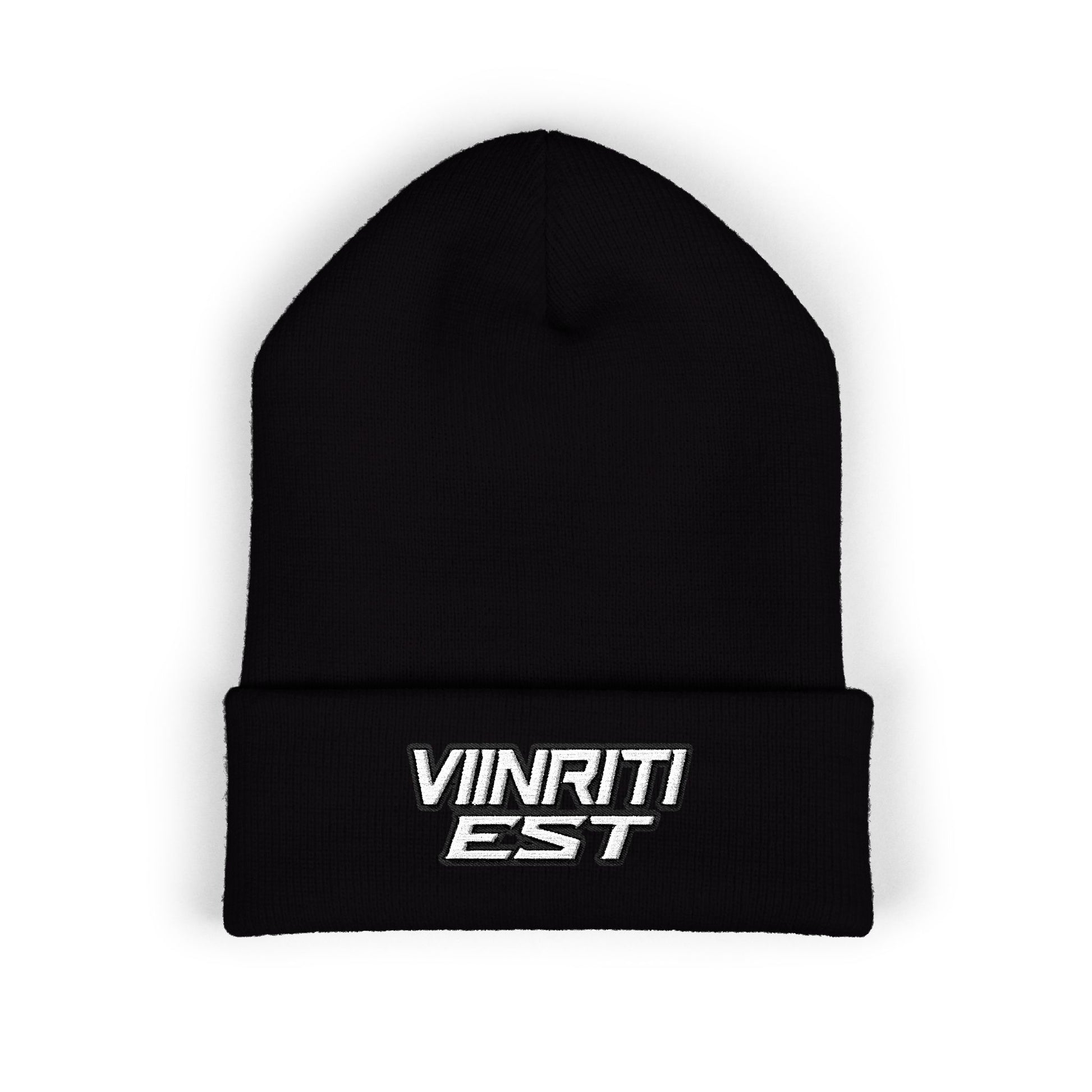Embroidered 'Viinriti Est' Cuffed Beanie — Classic Knit Winter Hat