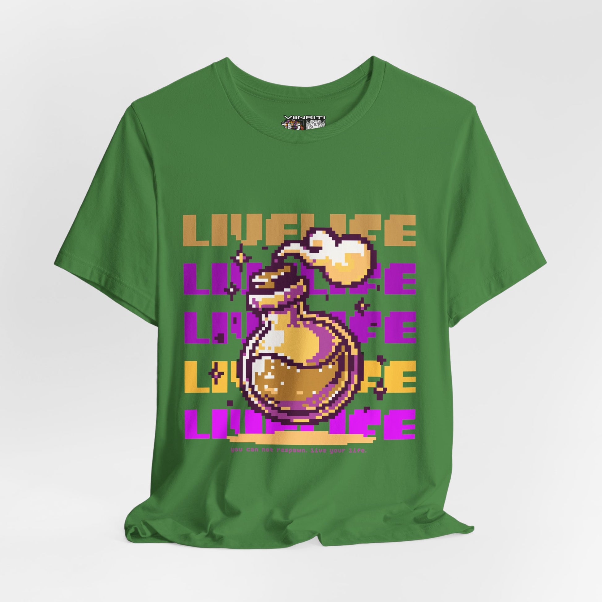 Live Life Pixel Frog Graphic Tee — Retro Gaming Nature T-Shirt