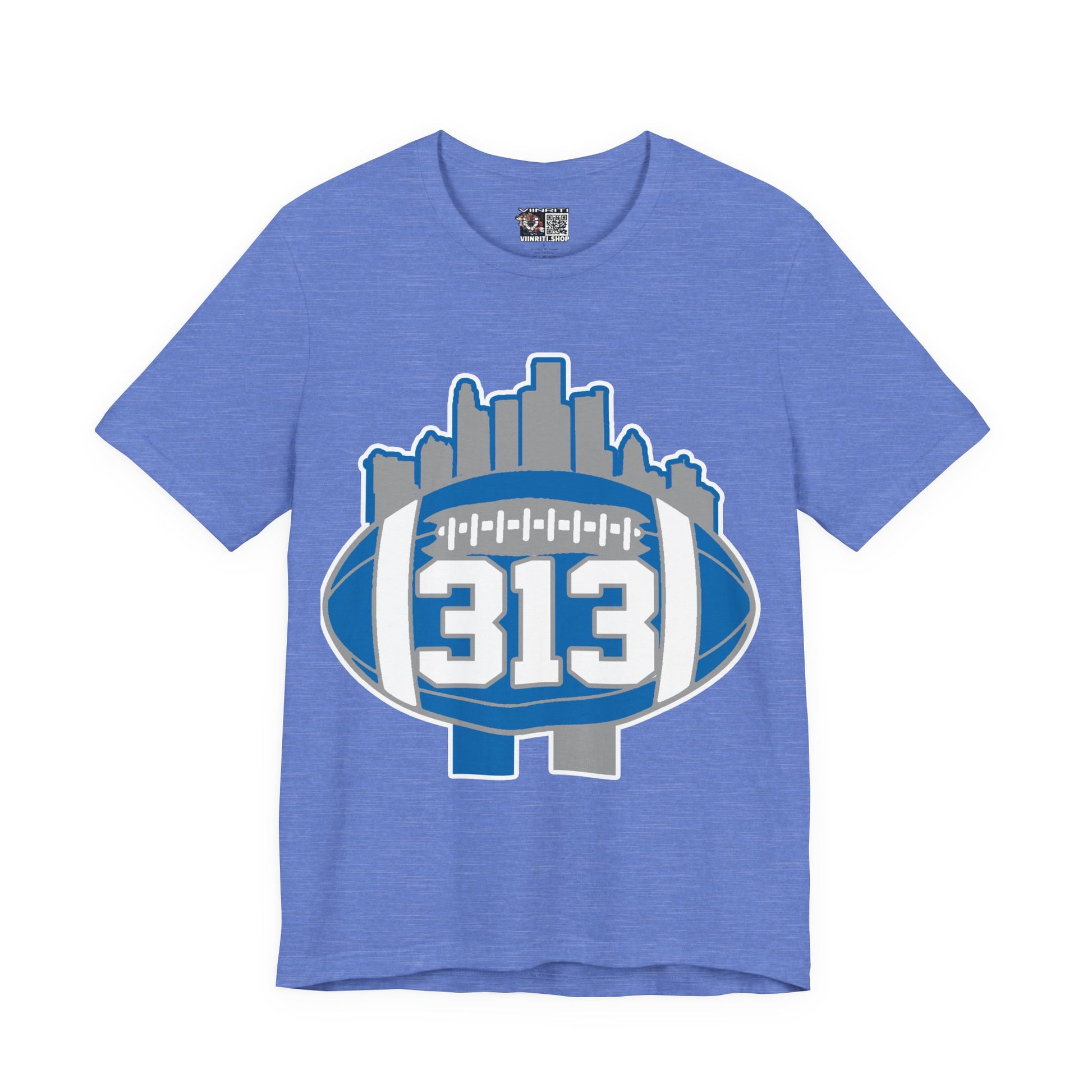 Detroit 313 Football T-Shirt — City Skyline & Number 313 Logo