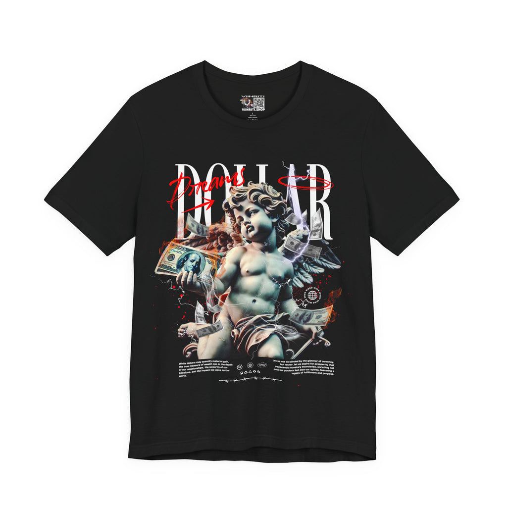Dollar Cherub Graphic Tee — Streetwear Statue, Money Collage T-Shirt