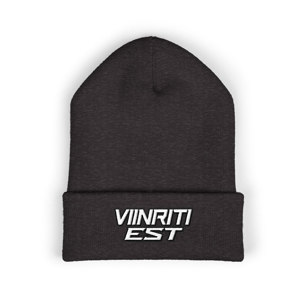 Embroidered 'Viinriti Est' Cuffed Beanie — Classic Knit Winter Hat