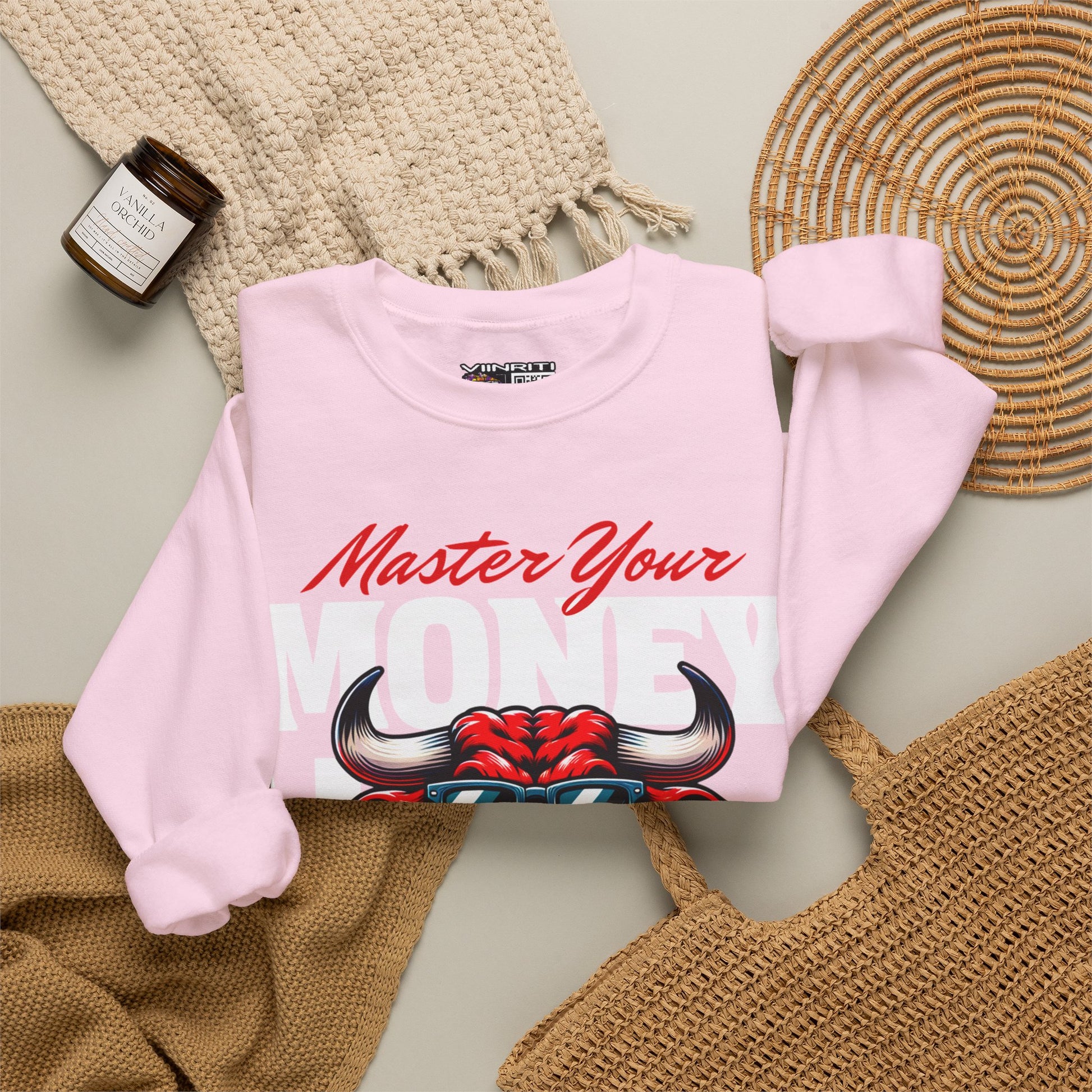 Crewneck Sweatshirt — "Master Your Money" Bull Design, Finance Hustle Graphic