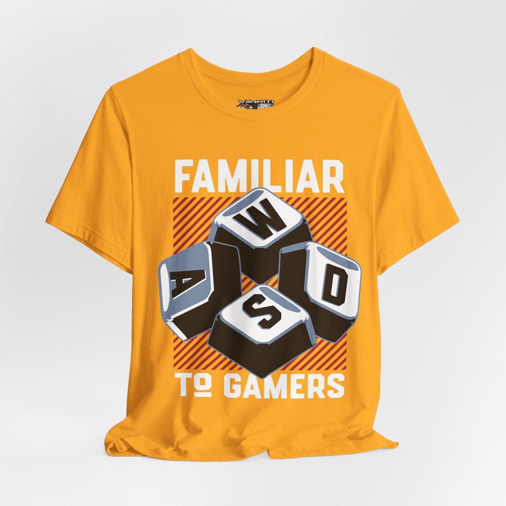 ""Gamer WASD Keys T‑Shirt — "Familiar to Gamers" Retro Keycap Tee