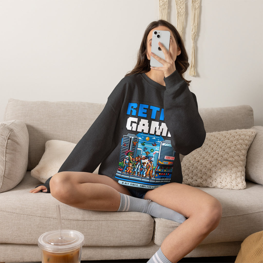 Retro Game Sweatshirt — Vintage 8-Bit Arcade Graphic Crewneck