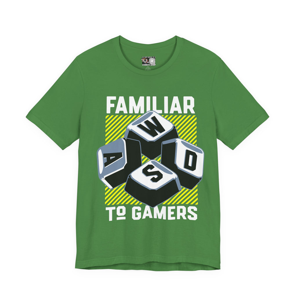 ""Gamer WASD Keys T‑Shirt — "Familiar to Gamers" Retro Keycap Tee