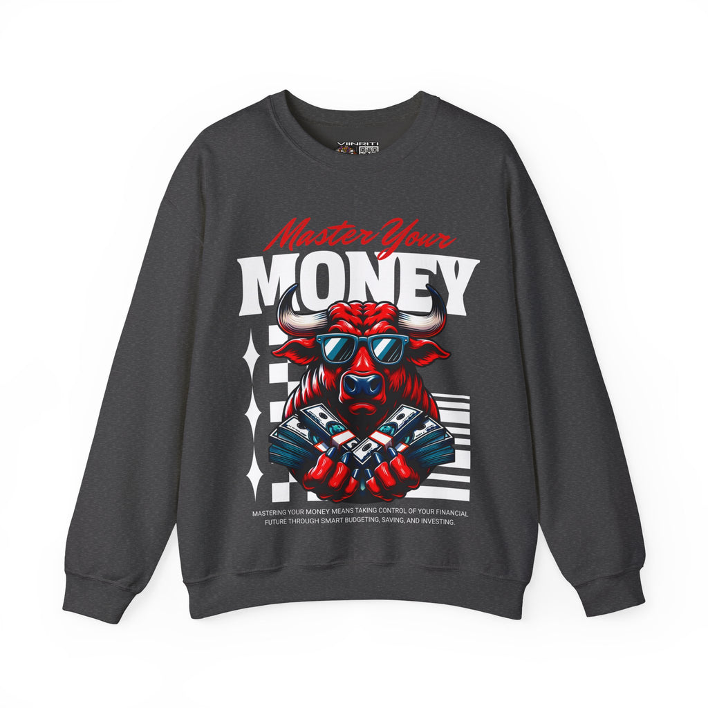 Crewneck Sweatshirt — "Master Your Money" Bull Design, Finance Hustle Graphic