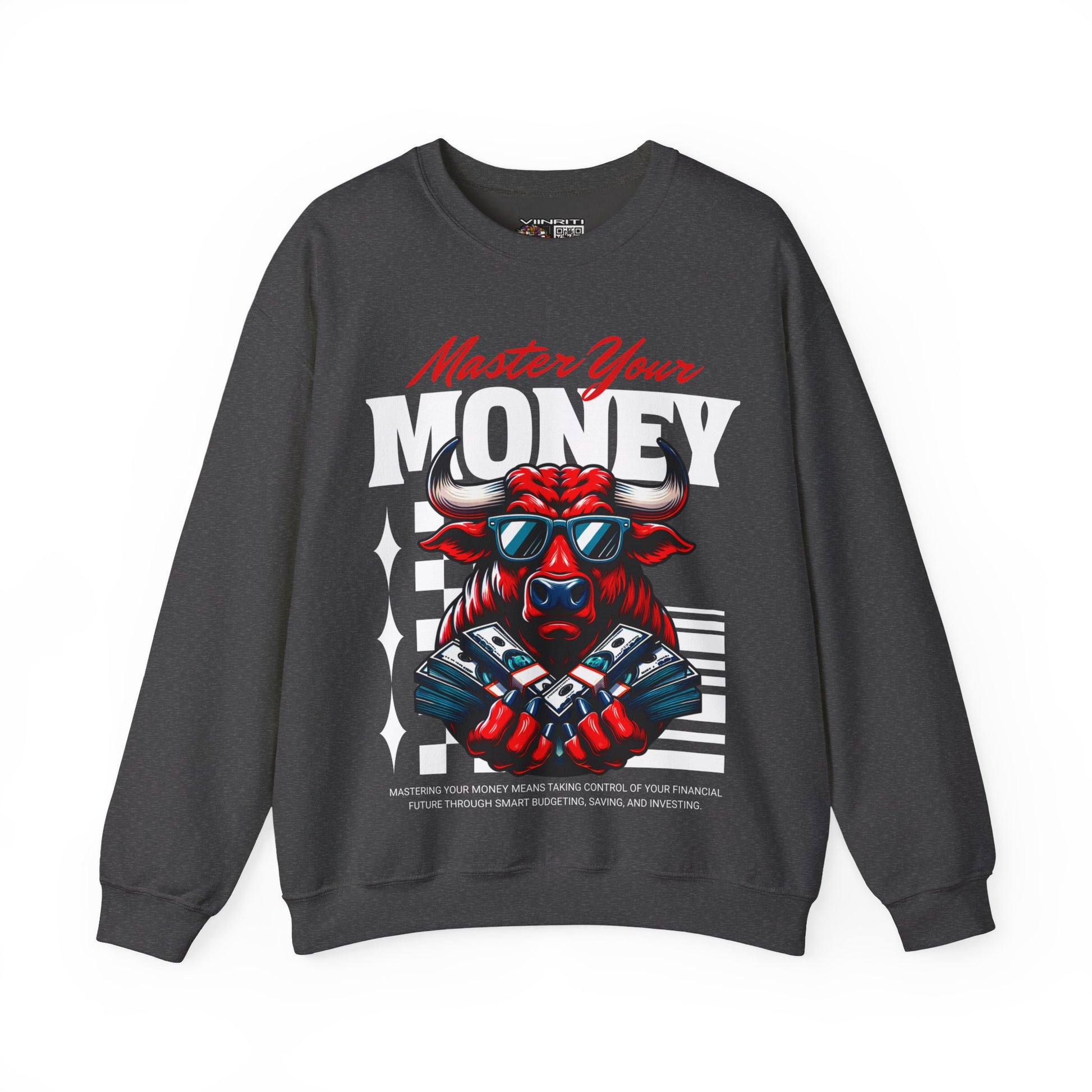 Crewneck Sweatshirt — "Master Your Money" Bull Design, Finance Hustle Graphic