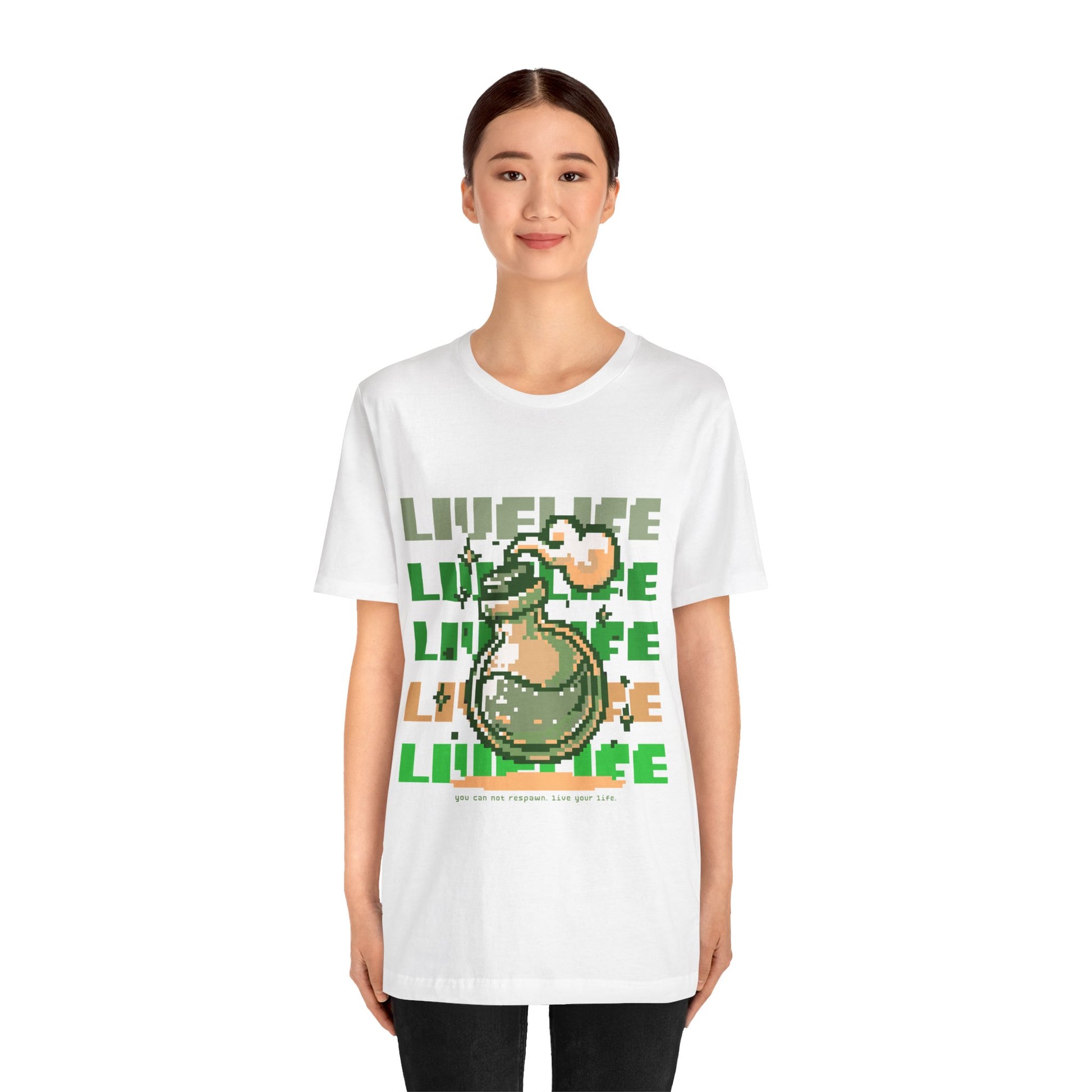 Live Life Pixel Frog Graphic Tee — Retro Gaming Nature T-Shirt