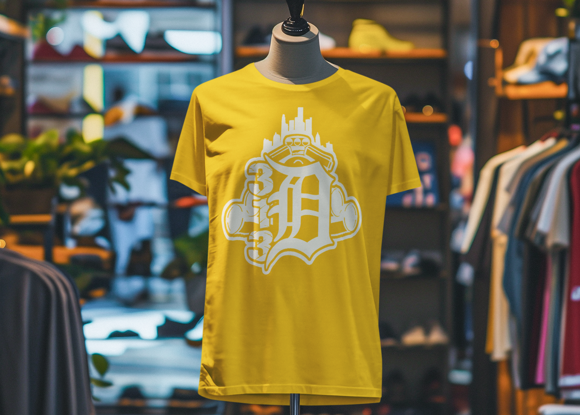 Detroit D Monochrome Tee — City Skyline & Motor Graphic T-Shirt
