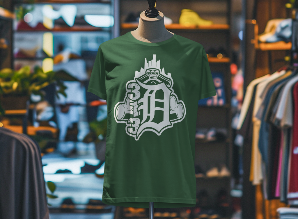 Detroit D Monochrome Tee — City Skyline & Motor Graphic T-Shirt