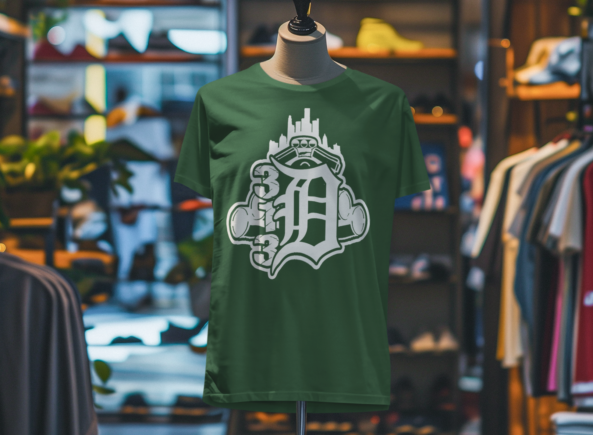 Detroit D Monochrome Tee — City Skyline & Motor Graphic T-Shirt