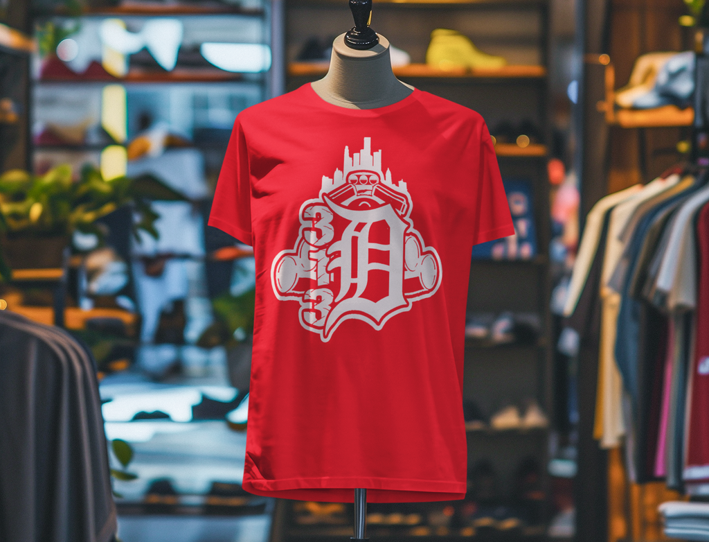 Detroit D Monochrome Tee — City Skyline & Motor Graphic T-Shirt