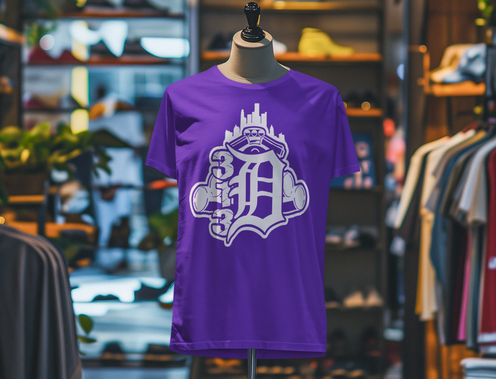 Detroit D Monochrome Tee — City Skyline & Motor Graphic T-Shirt