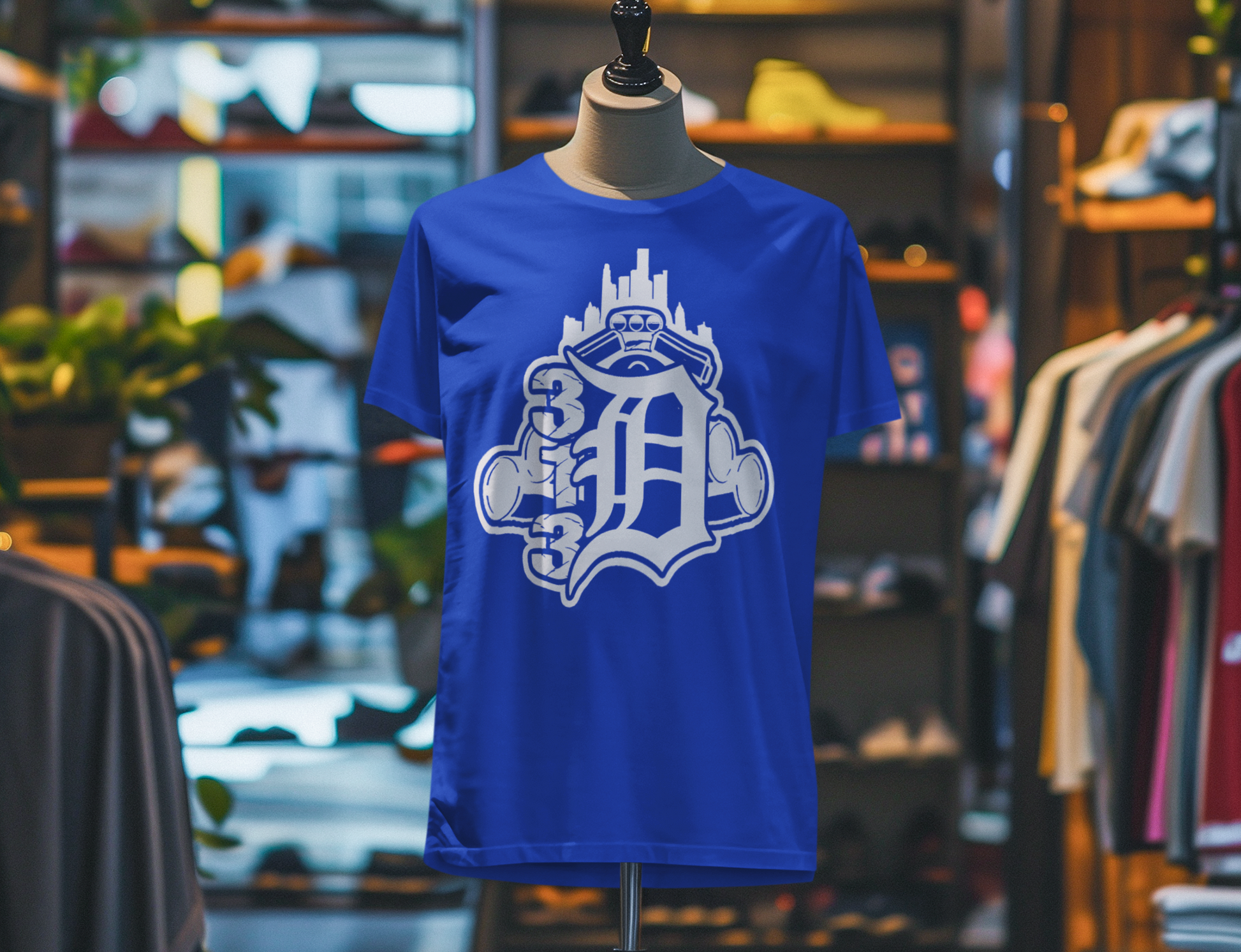 Detroit D Monochrome Tee — City Skyline & Motor Graphic T-Shirt