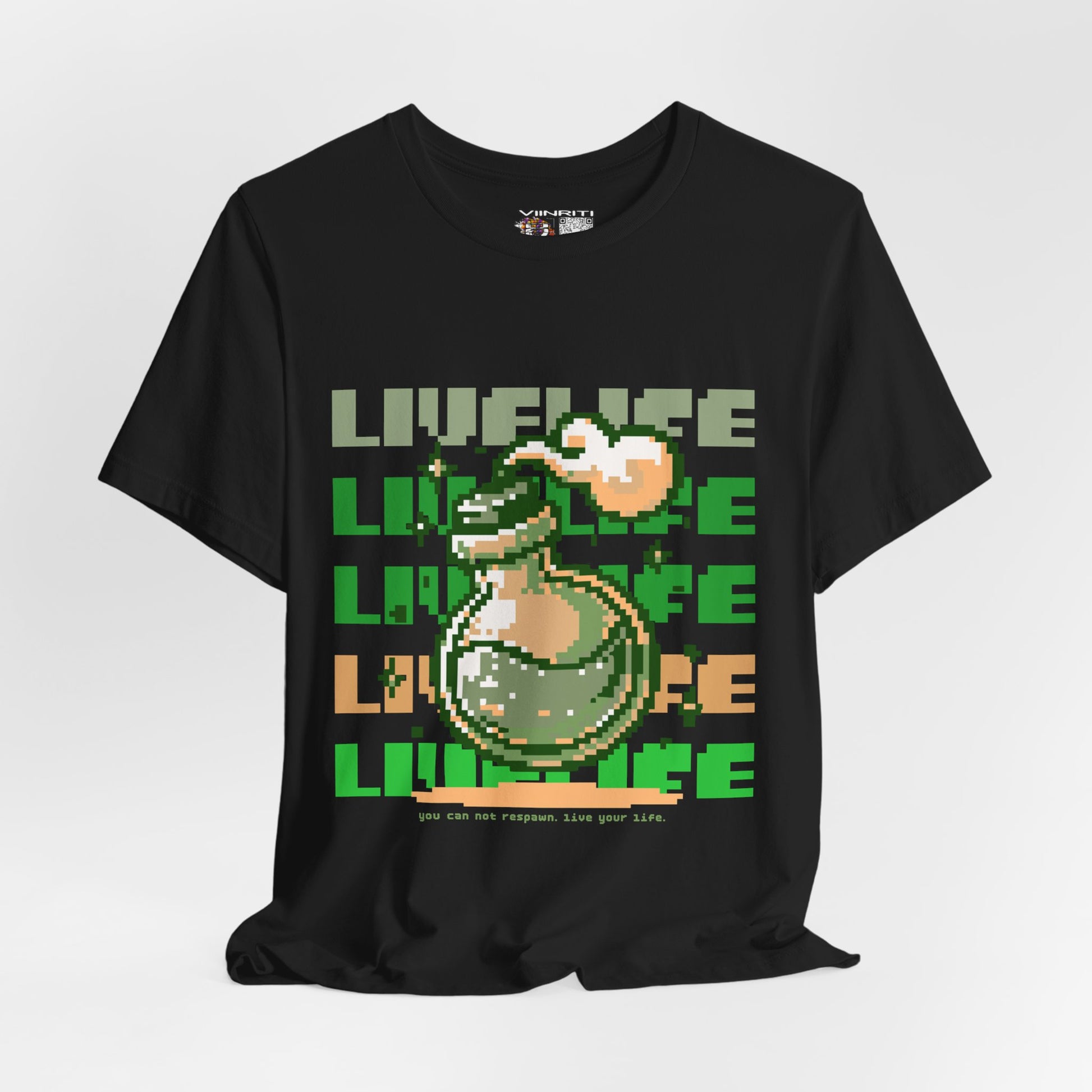 Live Life Pixel Frog Graphic Tee — Retro Gaming Nature T-Shirt