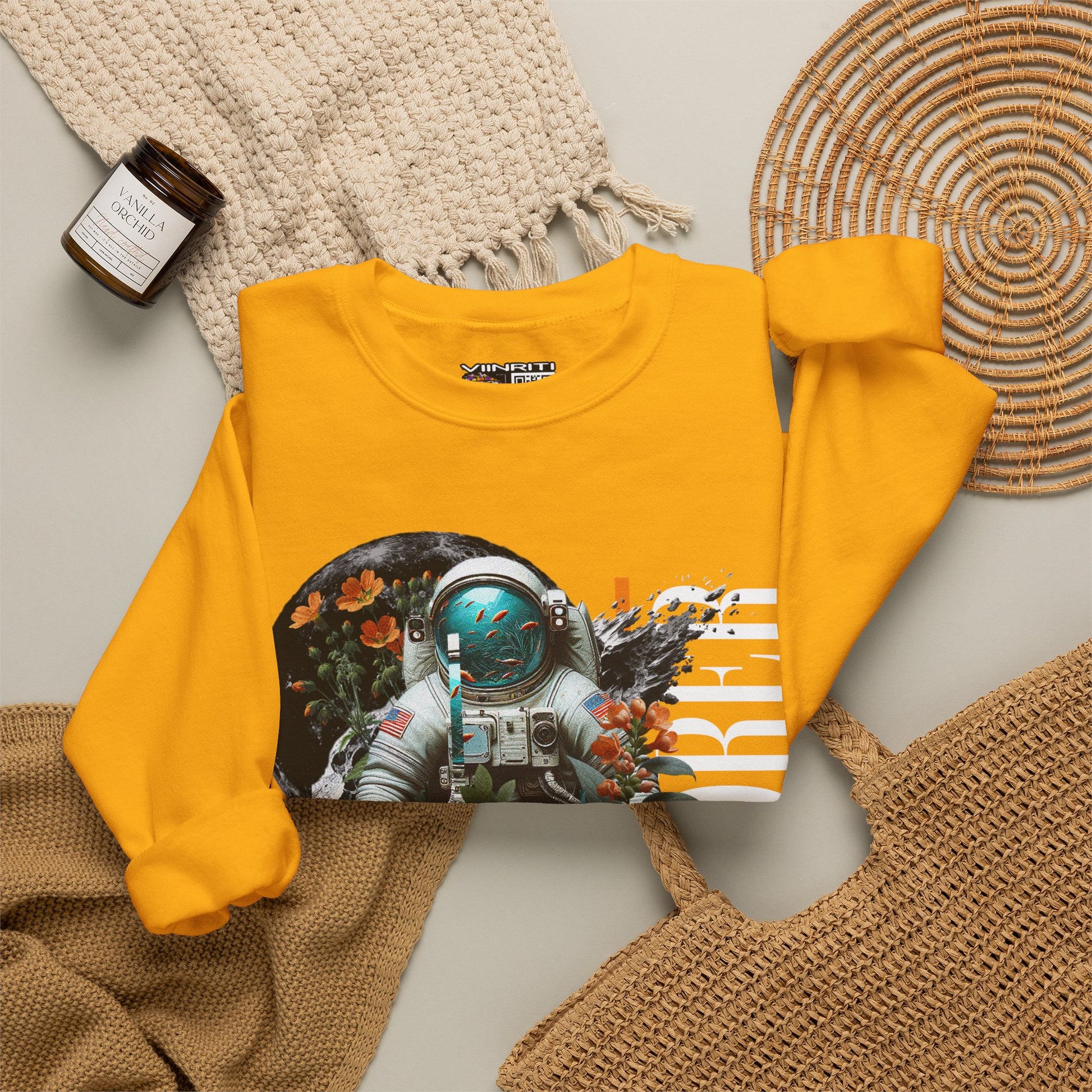 Astronaut Floral Crewneck Sweatshirt — Space Explorer Graphic Pullover