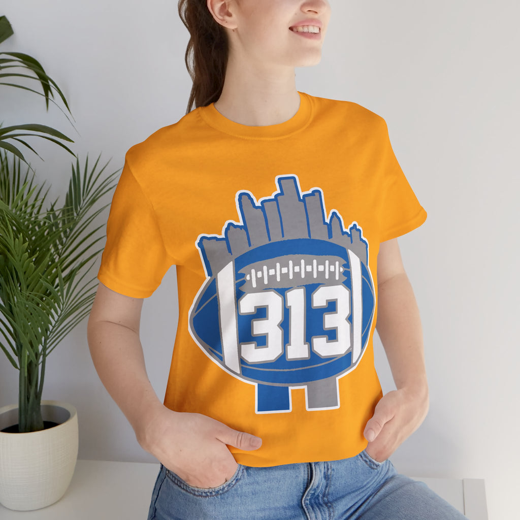 Detroit 313 Football T-Shirt — City Skyline & Number 313 Logo