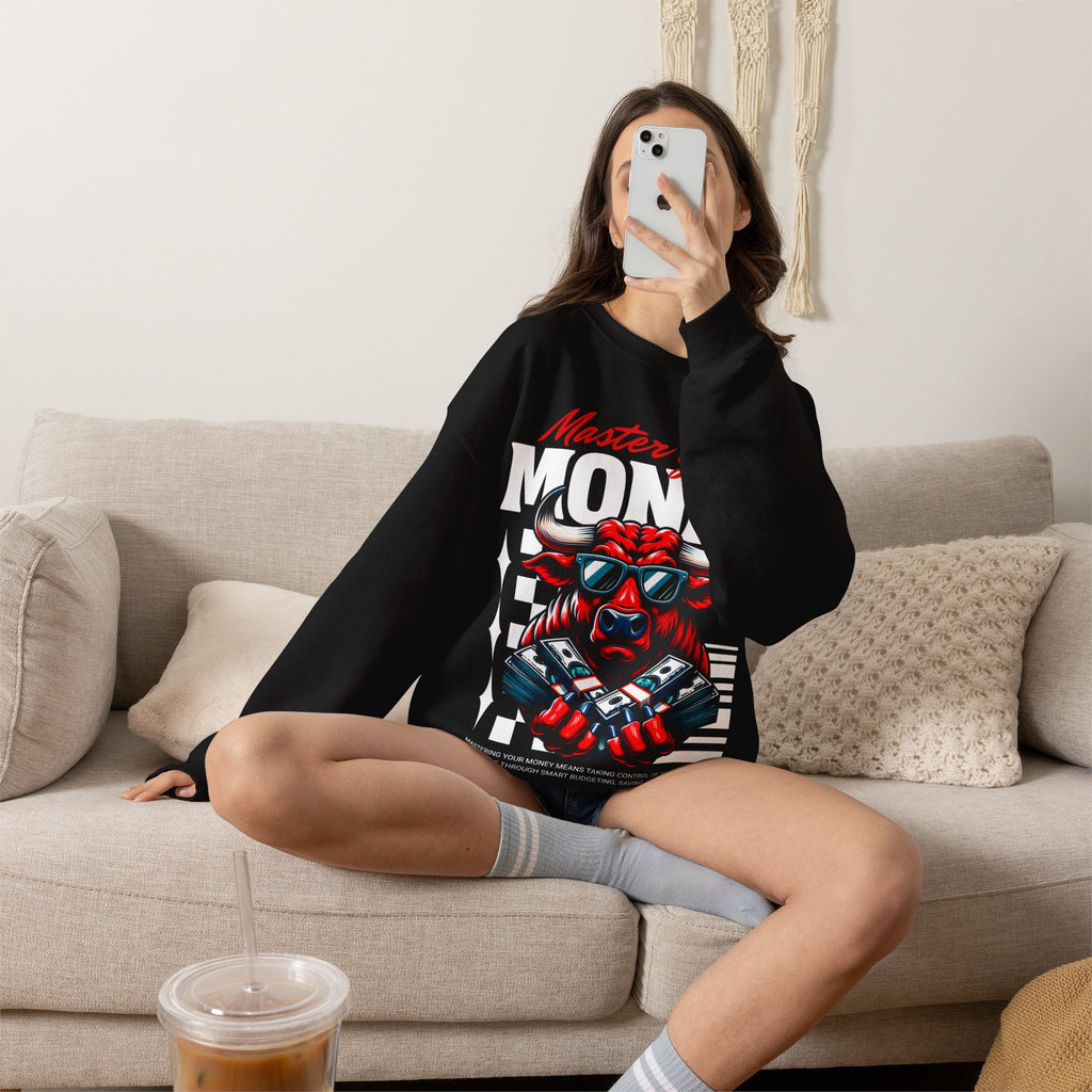 Crewneck Sweatshirt — "Master Your Money" Bull Design, Finance Hustle Graphic