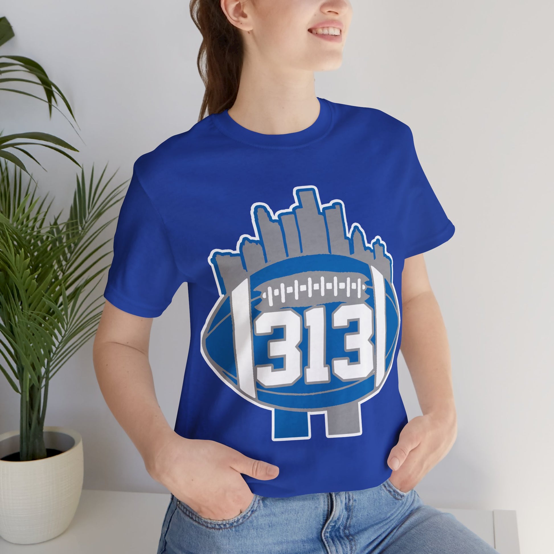 Detroit 313 Football T-Shirt — City Skyline & Number 313 Logo