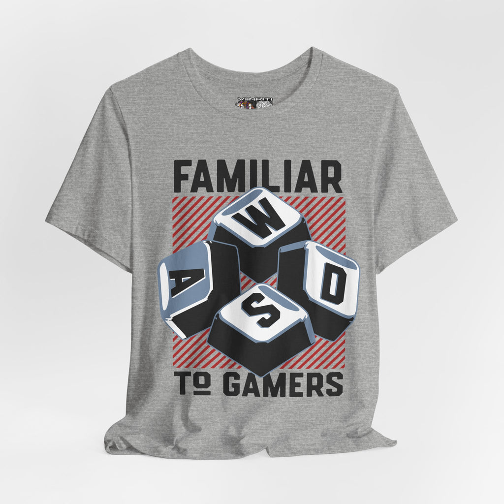 ""Gamer WASD Keys T‑Shirt — "Familiar to Gamers" Retro Keycap Tee
