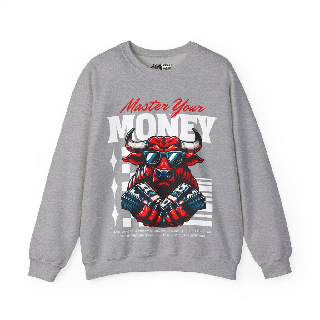 Crewneck Sweatshirt — "Master Your Money" Bull Design, Finance Hustle Graphic