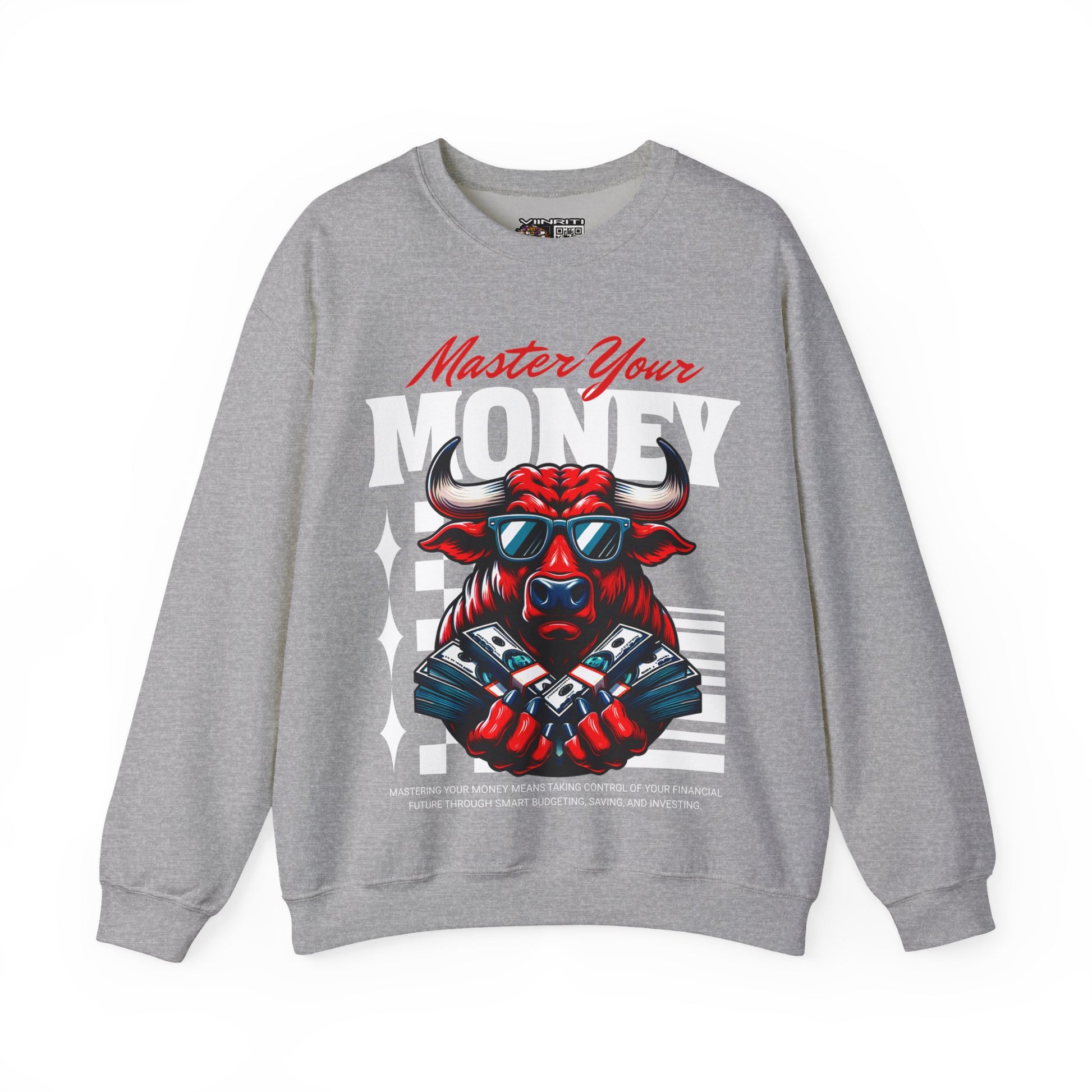 Crewneck Sweatshirt — "Master Your Money" Bull Design, Finance Hustle Graphic