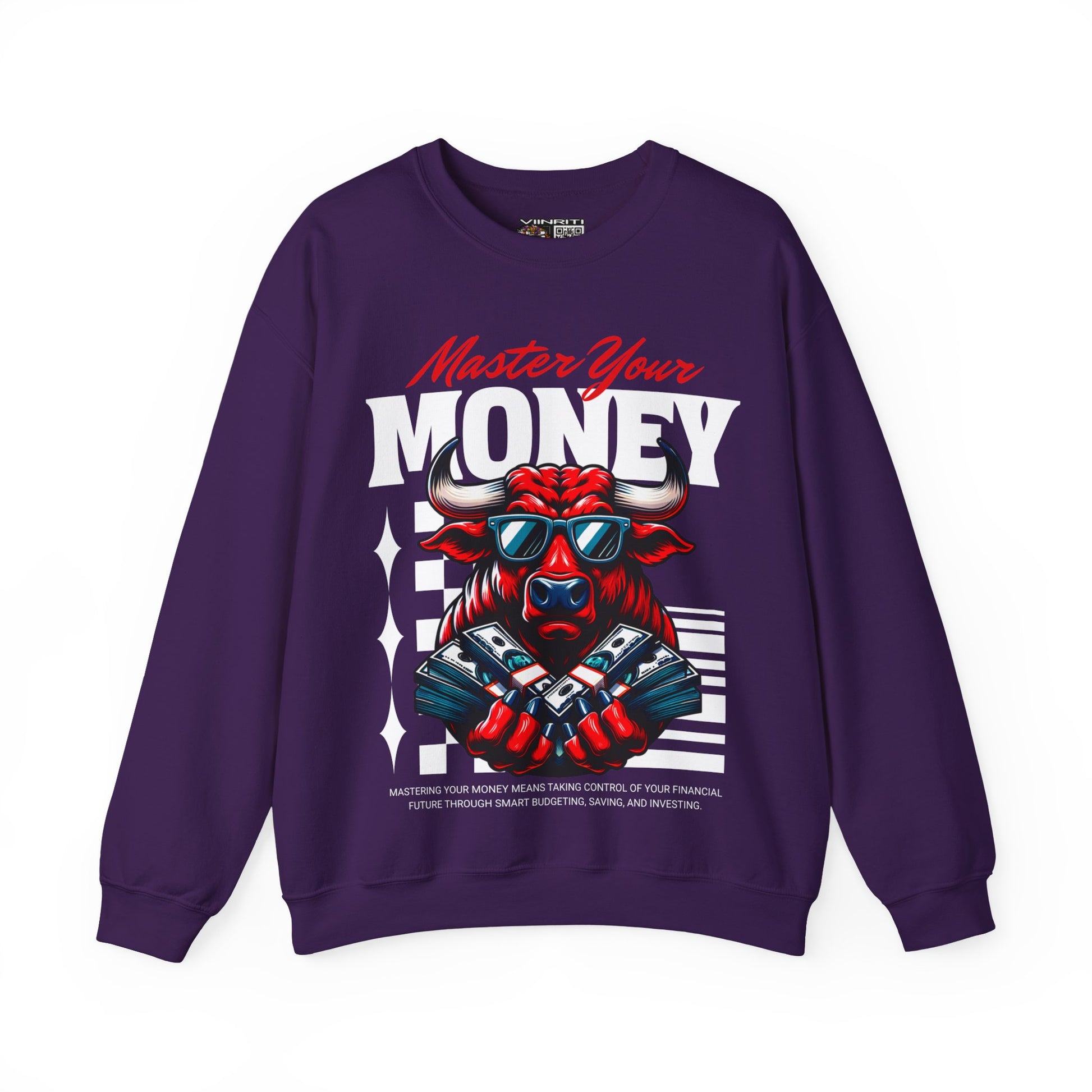 Crewneck Sweatshirt — "Master Your Money" Bull Design, Finance Hustle Graphic