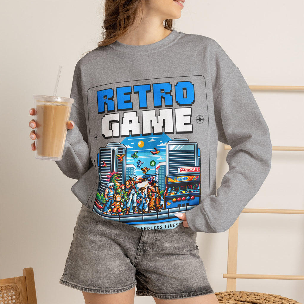 Retro Game Sweatshirt — Vintage 8-Bit Arcade Graphic Crewneck