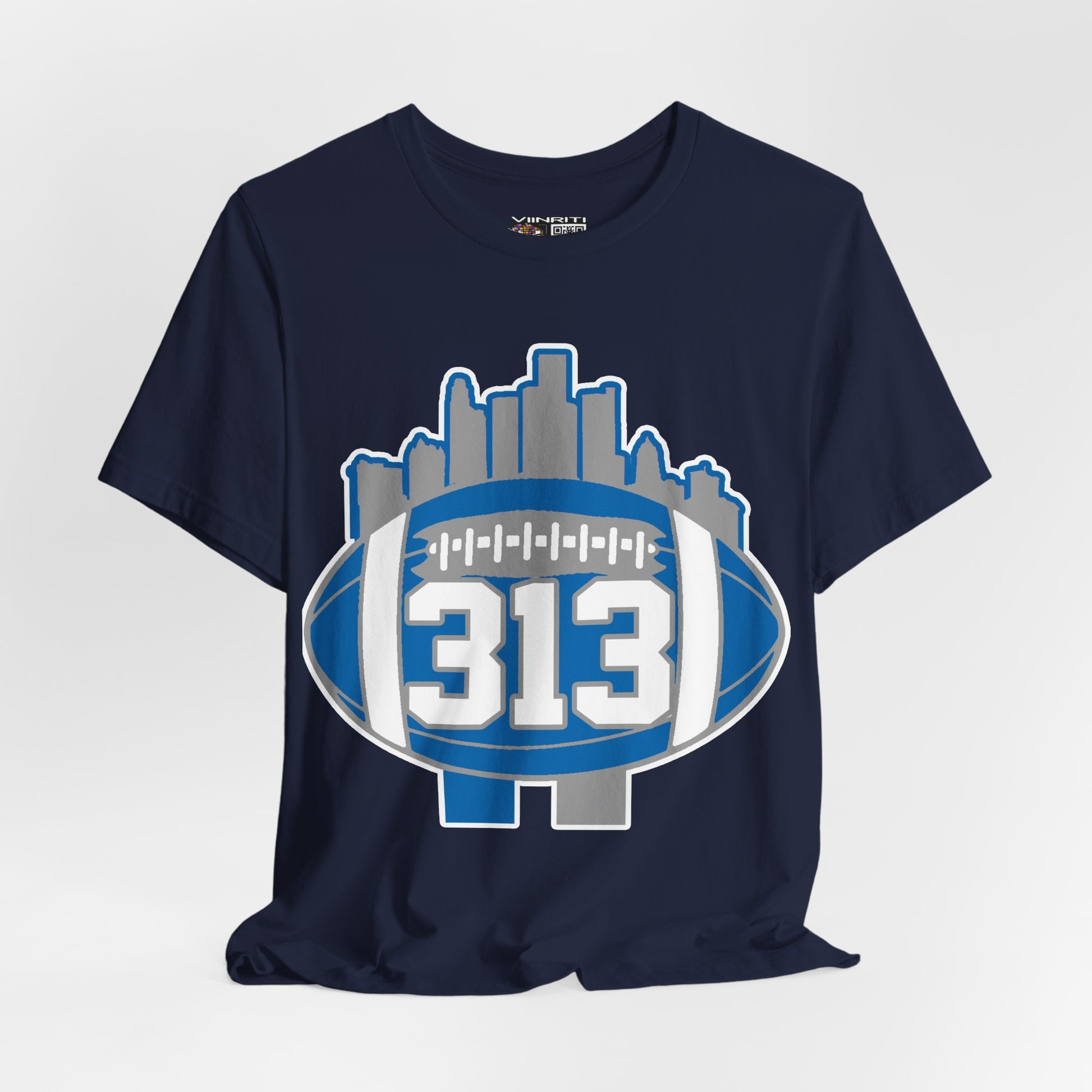 Detroit 313 Football T-Shirt — City Skyline & Number 313 Logo