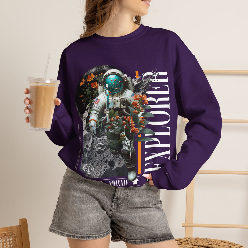 Astronaut Floral Crewneck Sweatshirt — Space Explorer Graphic Pullover