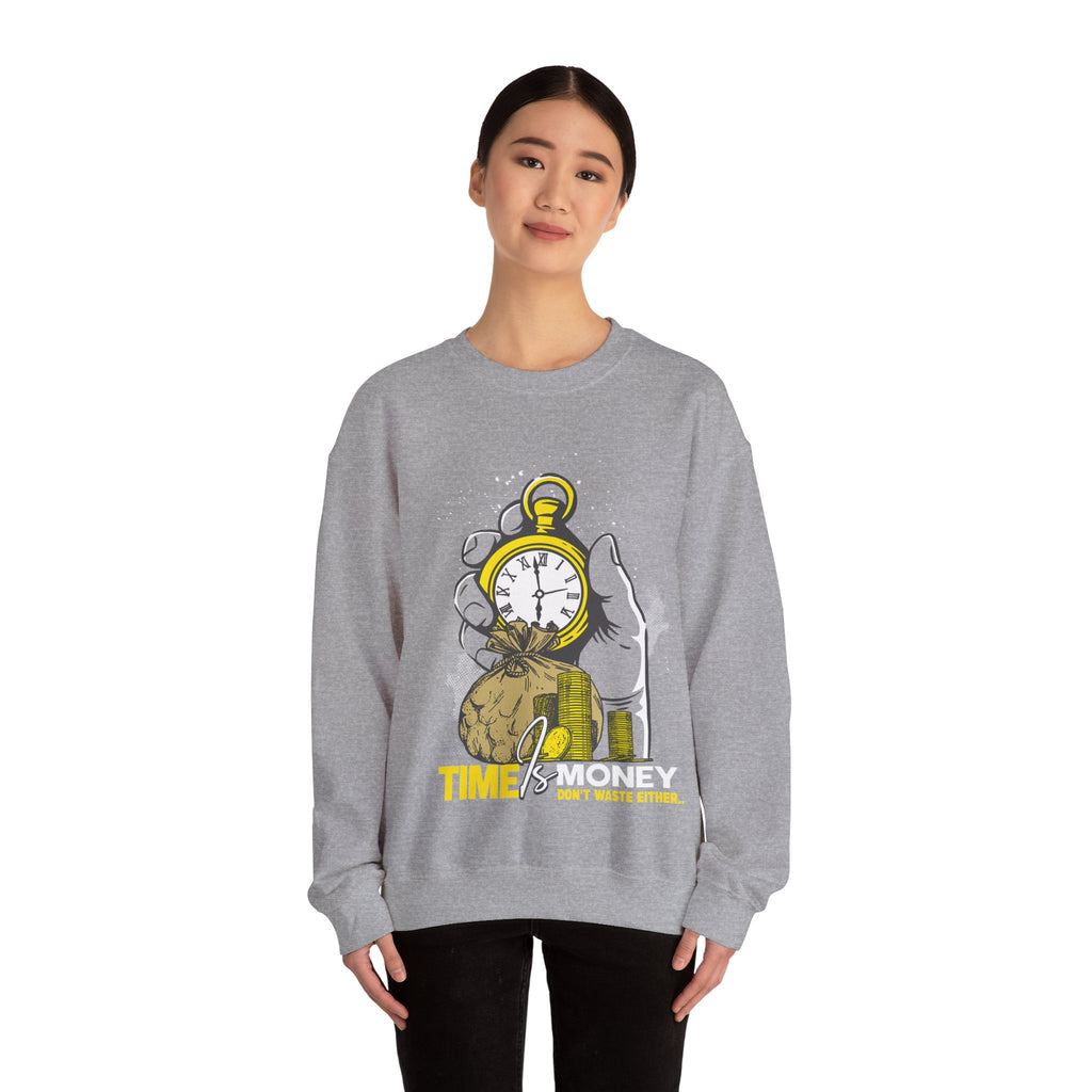 "Time Is Money" Graphic Pocket Watch & Coins Crewneck Sweatshirt -
