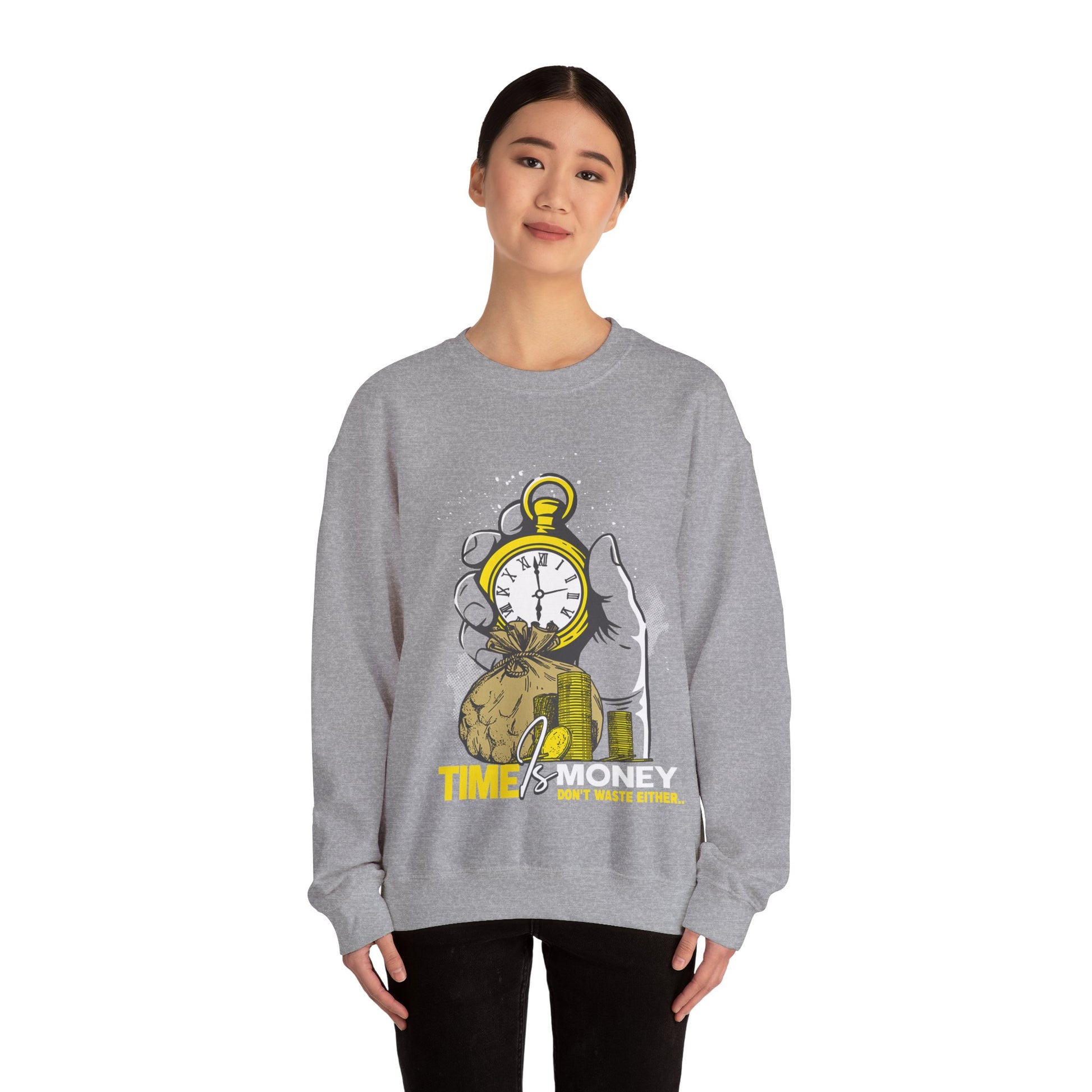 "Time Is Money" Graphic Pocket Watch & Coins Crewneck Sweatshirt -