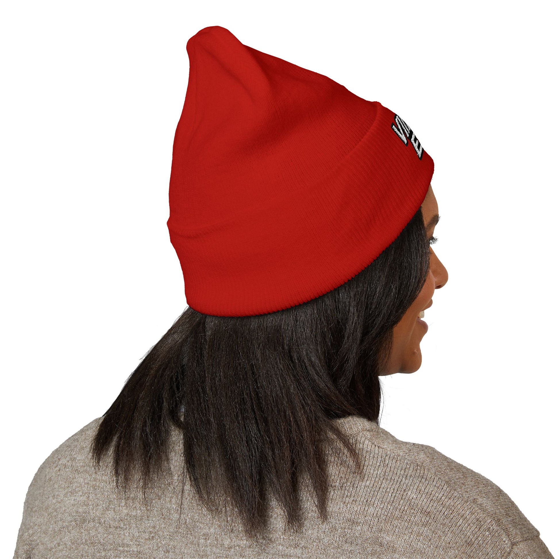 Embroidered 'Viinriti Est' Cuffed Beanie — Classic Knit Winter Hat