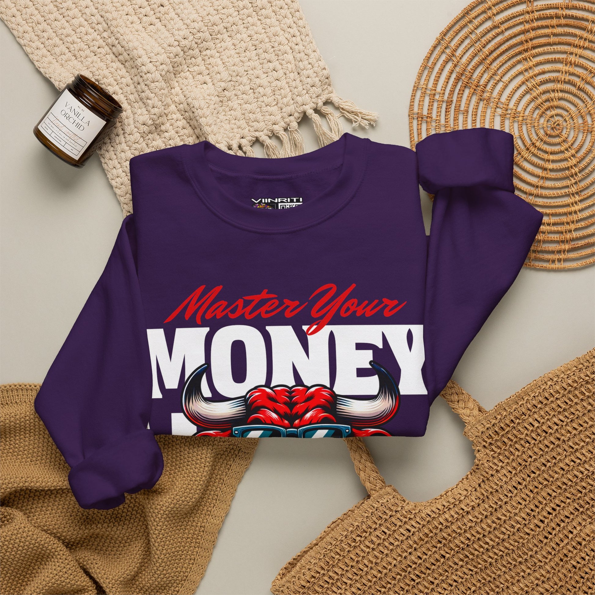 Crewneck Sweatshirt — "Master Your Money" Bull Design, Finance Hustle Graphic