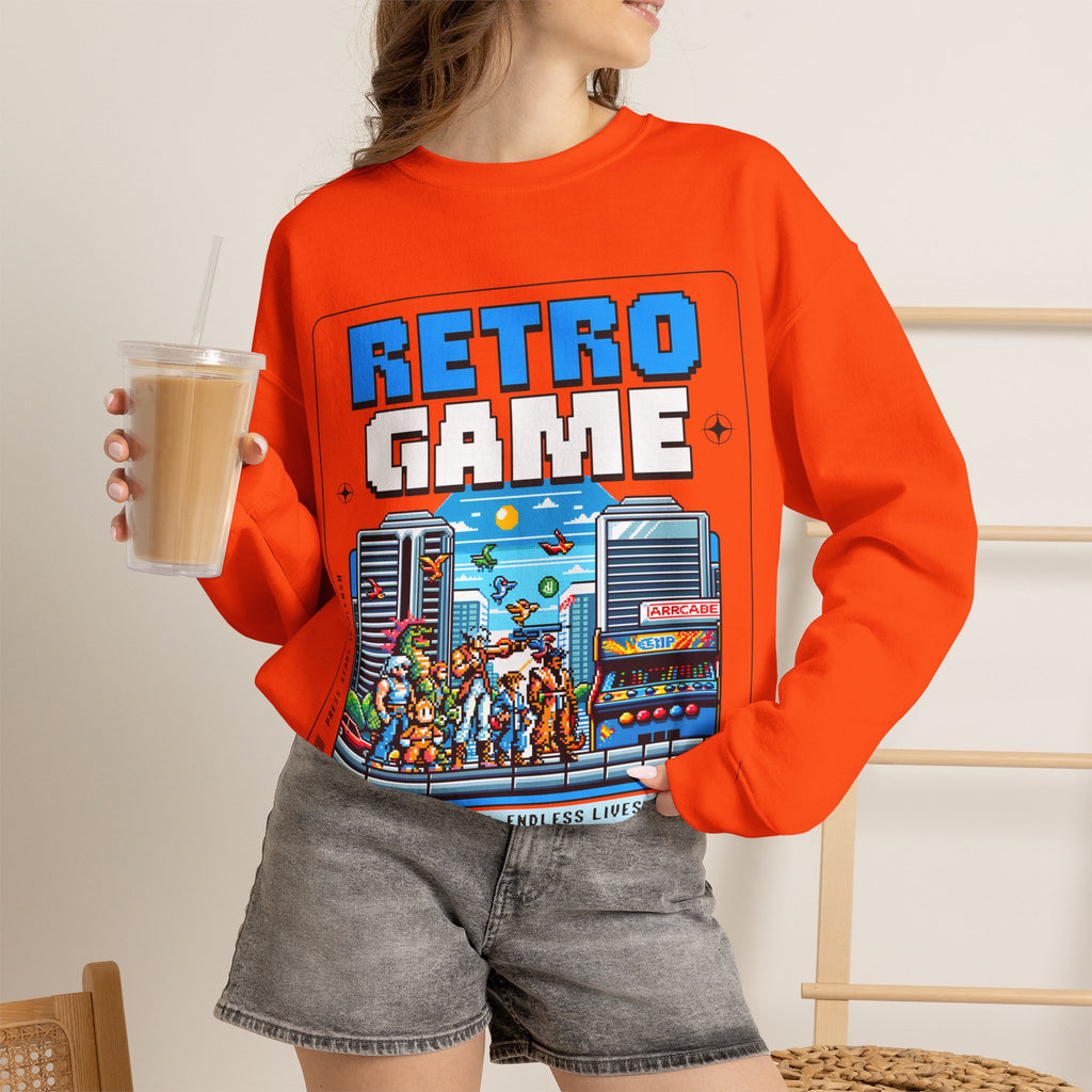 Retro Game Sweatshirt — Vintage 8-Bit Arcade Graphic Crewneck