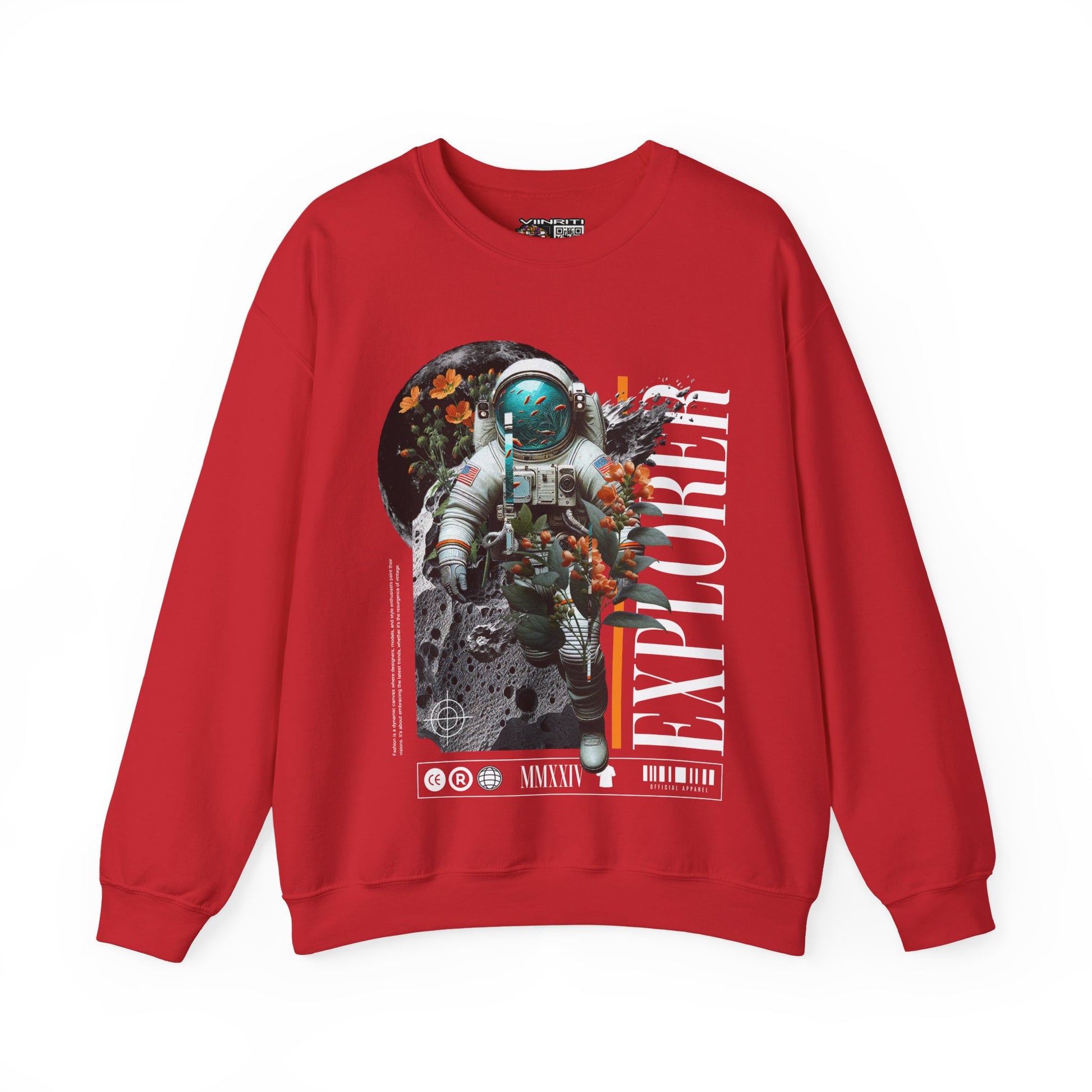 Astronaut Floral Crewneck Sweatshirt — Space Explorer Graphic Pullover