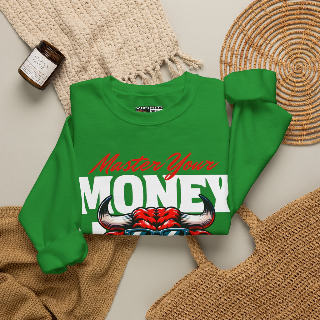 Crewneck Sweatshirt — "Master Your Money" Bull Design, Finance Hustle Graphic
