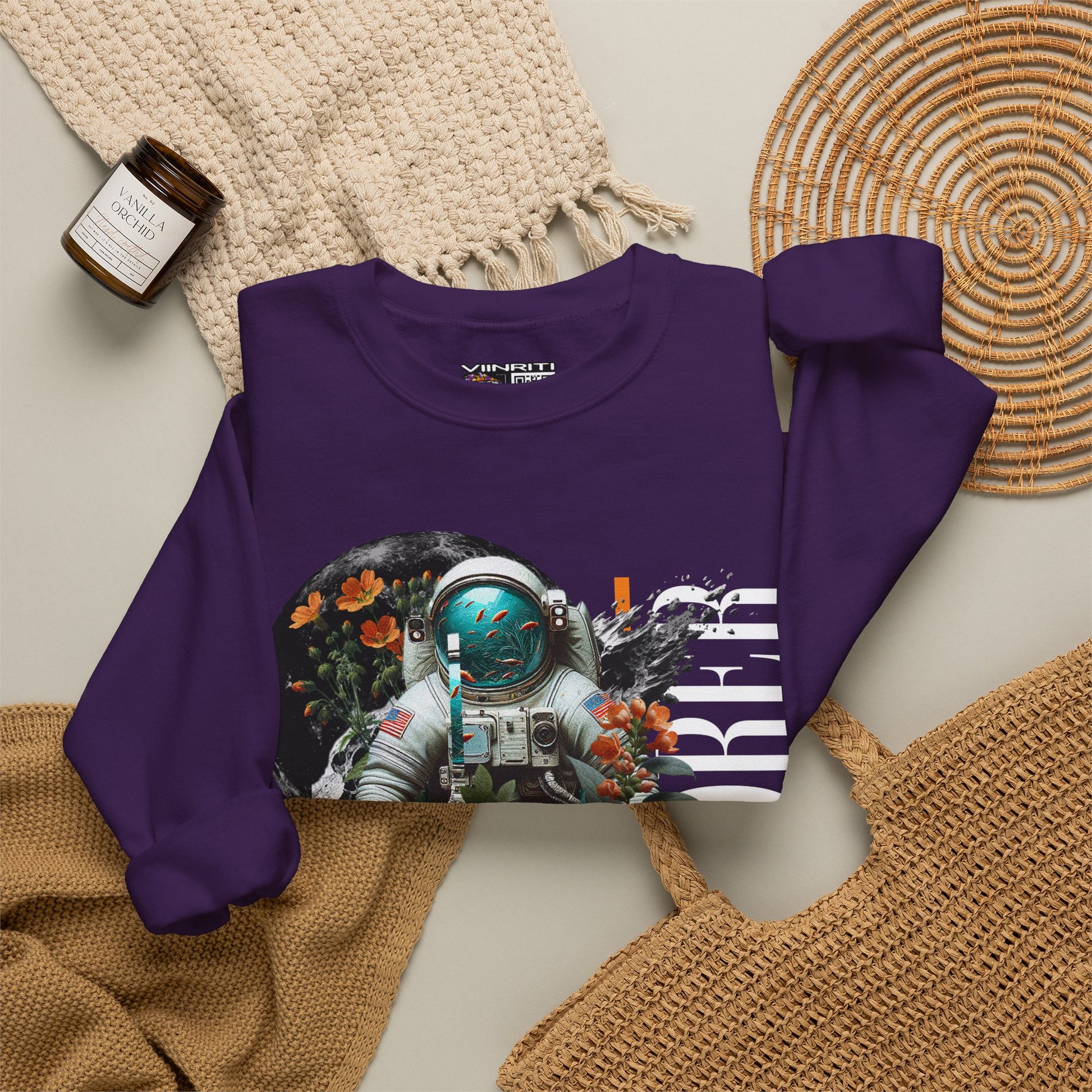 Astronaut Floral Crewneck Sweatshirt — Space Explorer Graphic Pullover