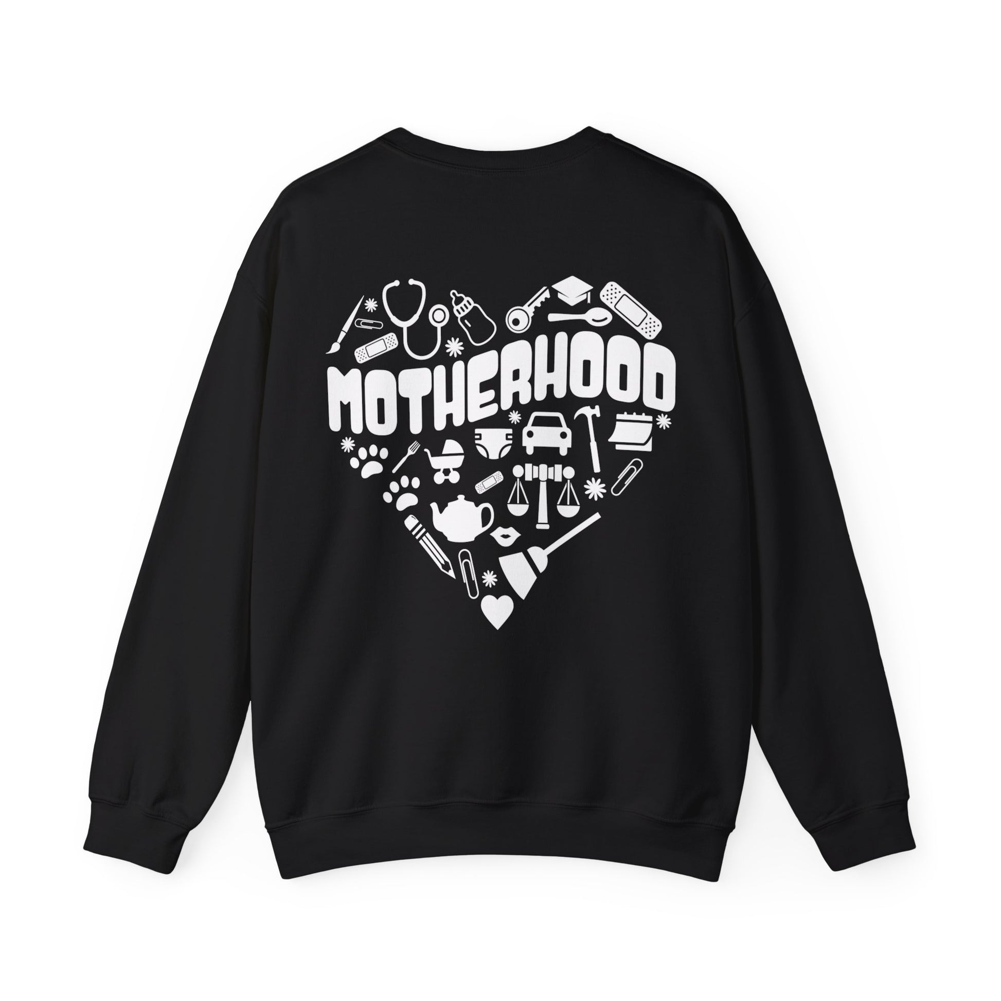 Motherhood Crewneck Sweatshirt, Unisex Sweatshirt, Gift for Moms, Cozy Crew Necks, Heart Design, Mother's Day Gift