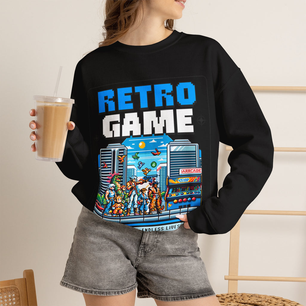 Retro Game Sweatshirt — Vintage 8-Bit Arcade Graphic Crewneck