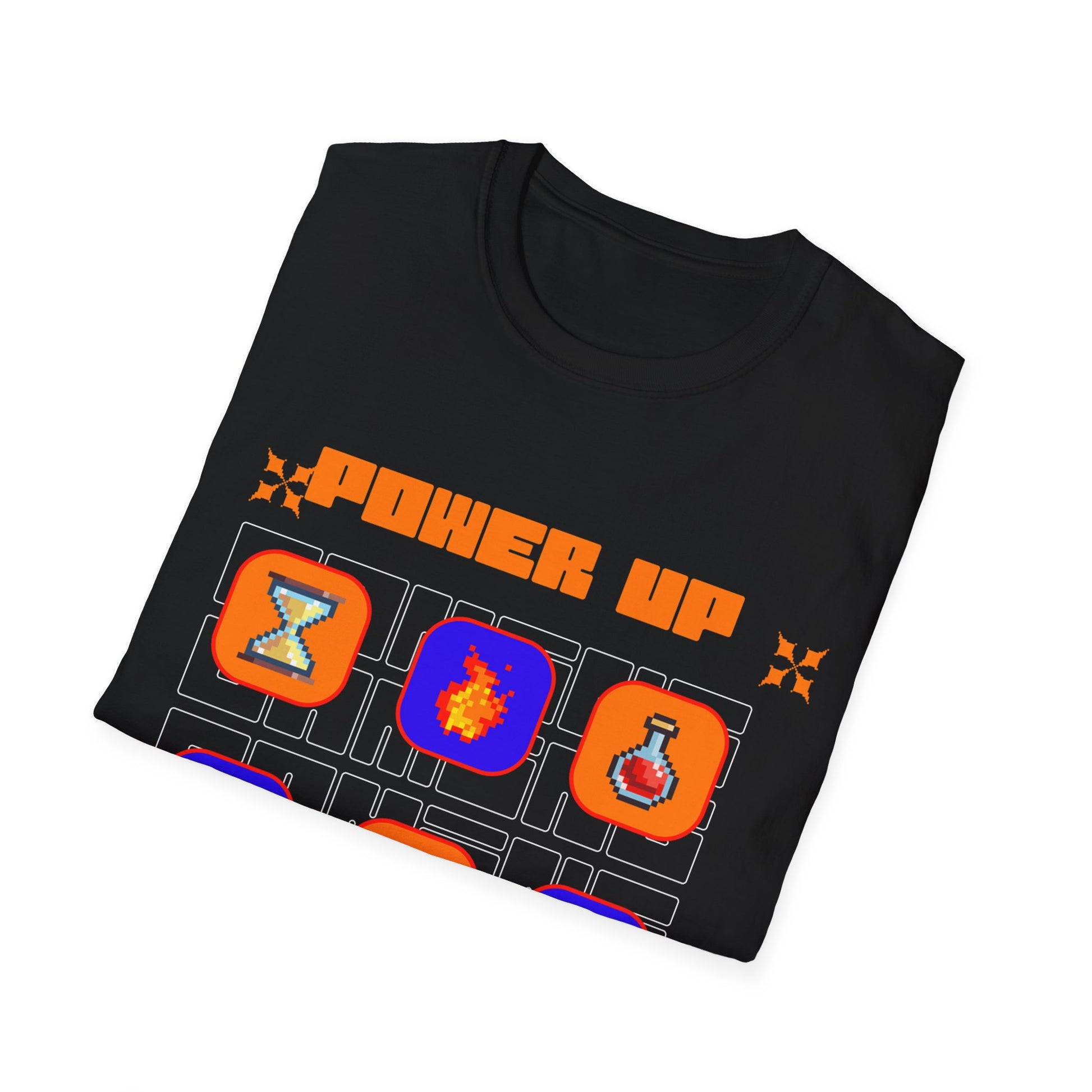 Power Up Gaming T-Shirt — Retro Pixel Game Icons Tee