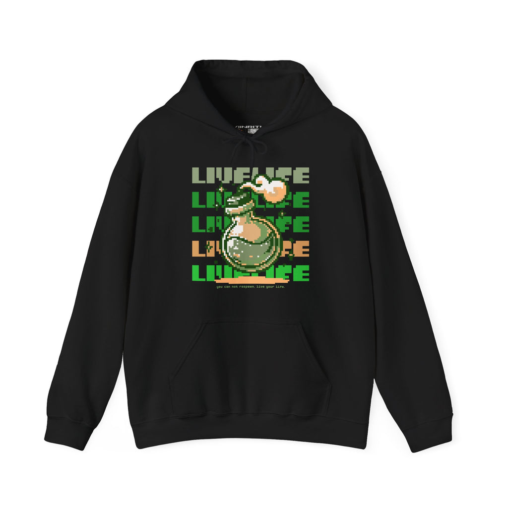 Live Life Dino Hoodie — Cute Retro Cartoon T-Rex Graphic Sweatshirt